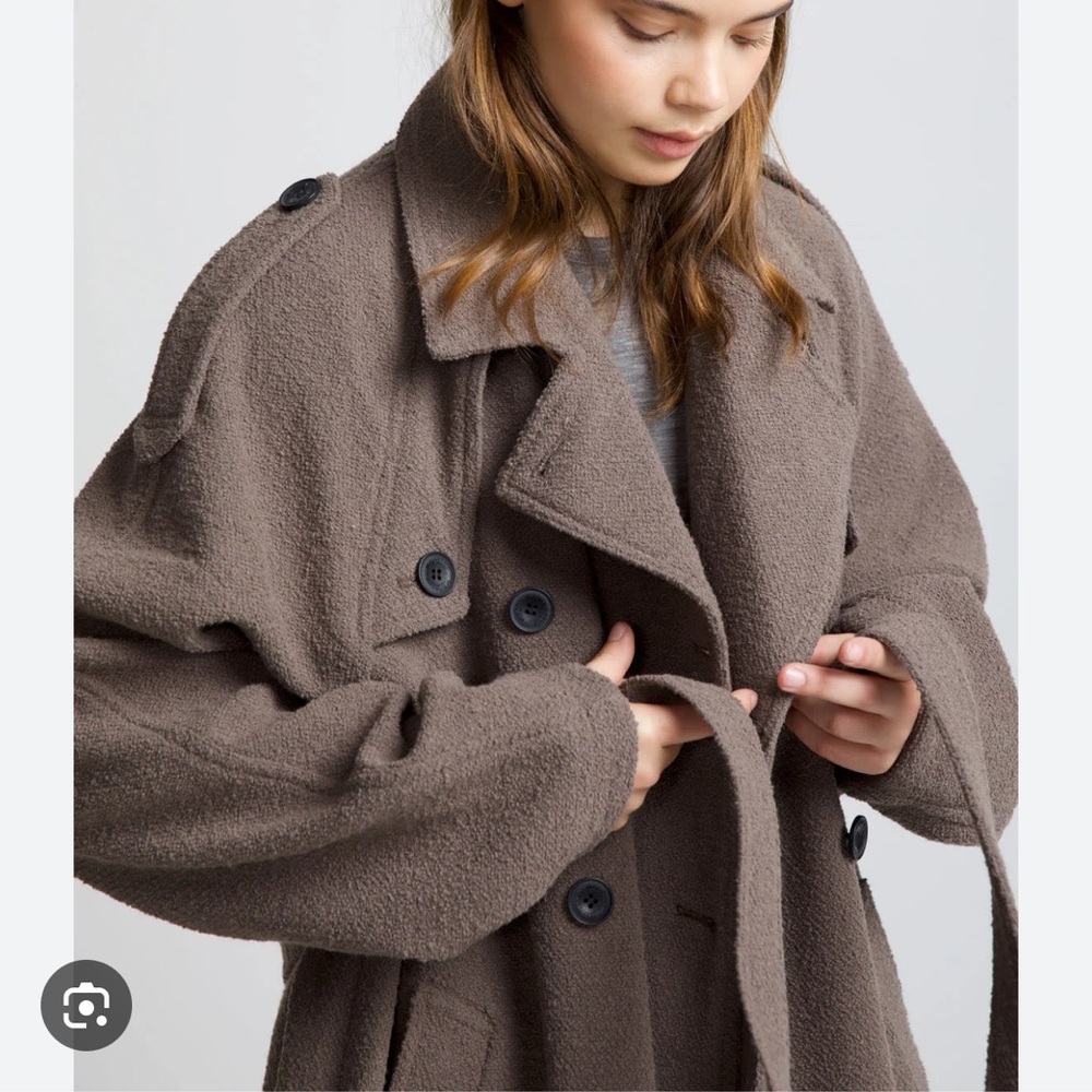 KIRA BOUCLE TRENCHCOAT - GREY BROWN